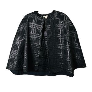 Black on Black Check Print Jacquard Cape Jacket with Arm Openings Size 2